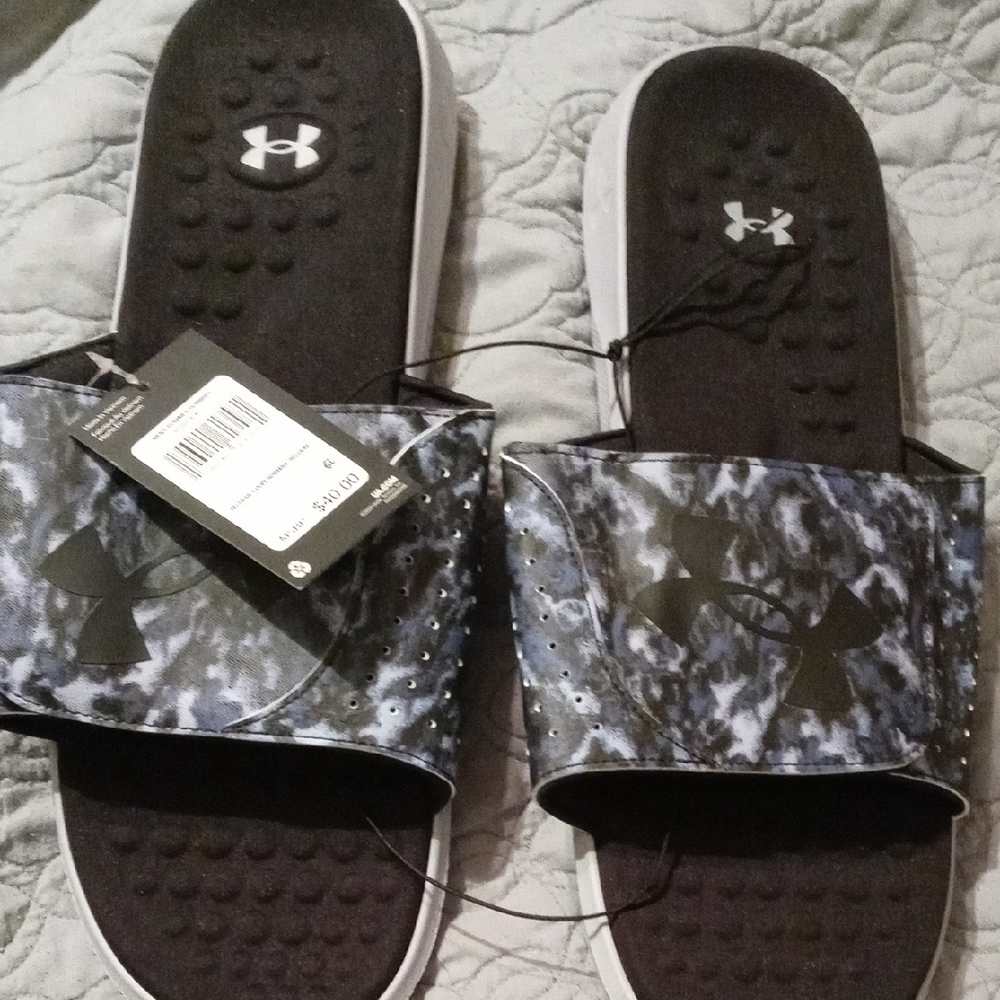 Under Armour Black and White Slide Sandals